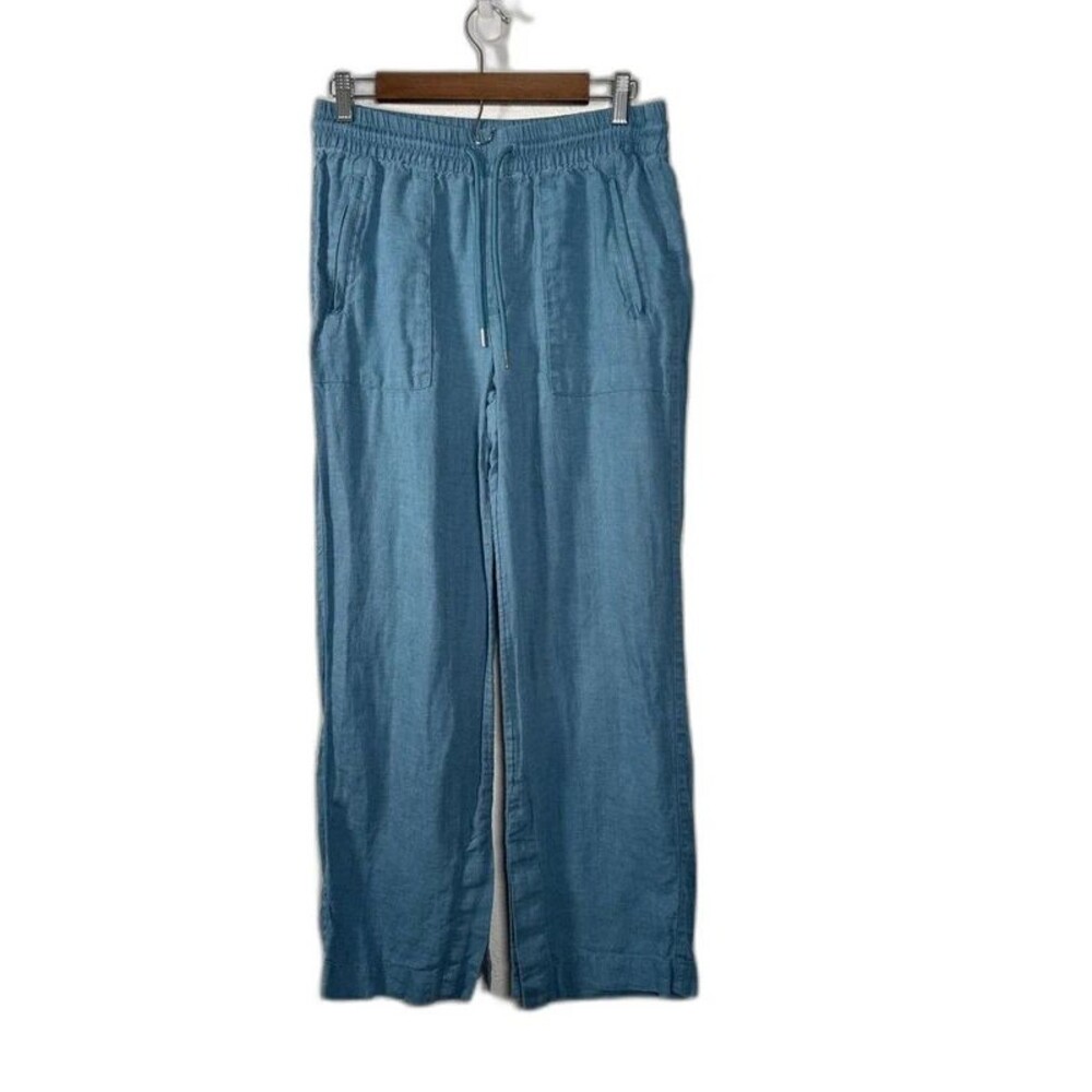 Athleta Retreat Linen Pants Size 6 Teal Borealis Wide Leg Resort Vacation
